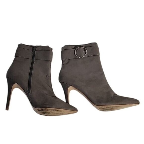 FOREVER 21 Gray Faux Suede Pointed Toe High Heel Ankle Boots 10 bohemian chic - Picture 6 of 7